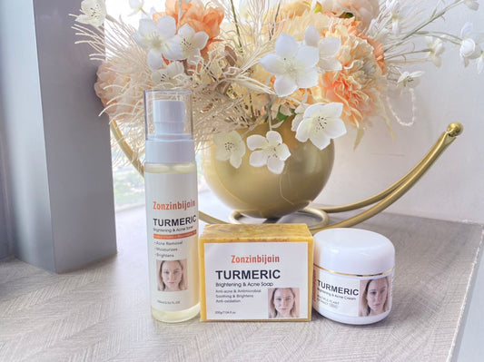 Turmeric + Ascorbic Acid | Brightening  & Acne Skincare Set 3 Steps | Acne Soap | Acne Cream | Acne Tonic Beauty, whitening skin, moisturizes